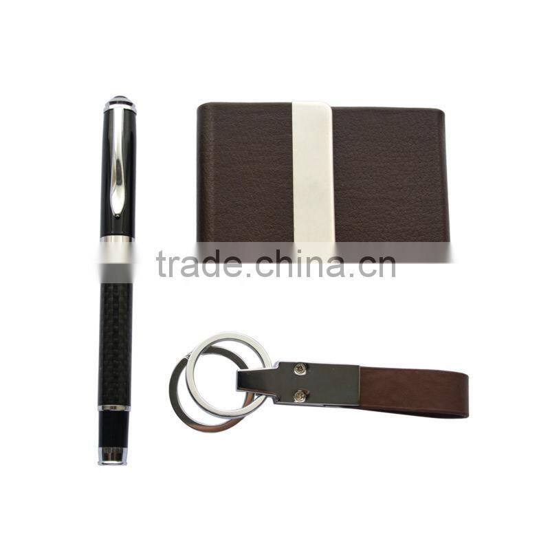 Free Shipping wholesale on line point pen & key chain & business card holder promotional gift set