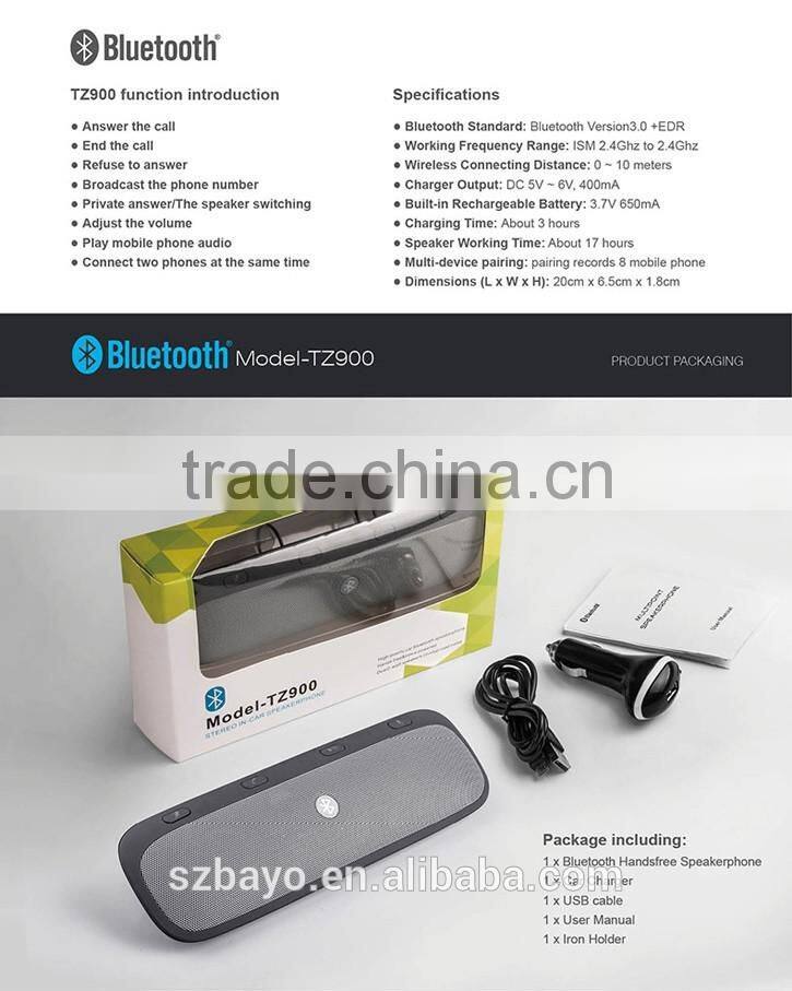 TZ900 Portable Smartphone Best Buddy Sunvisor Car Kit Bluetooth TZ900 Wireless Audio Music Speakerphone