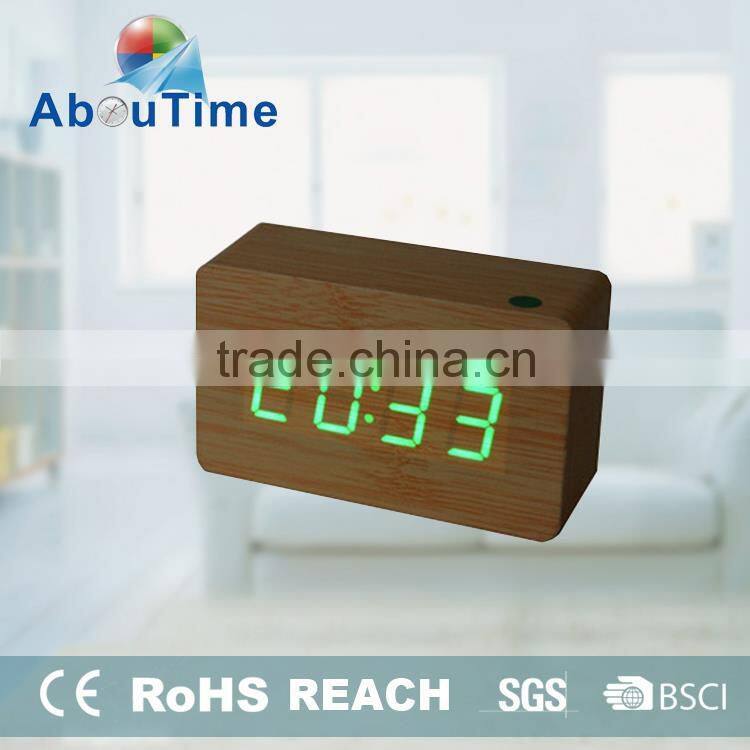 wooden desk clock with large LED digital display
