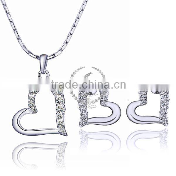 18KRG platinum plated rhinestone crystal lover's heart pendant charm DIY supplies earrings and necklace jewelry set PS184