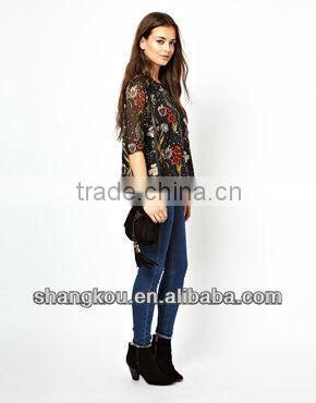 2013 high fashion design women summer chiffon blouse&tops chiffon printed blouse&top elegant with round neck zhk 77