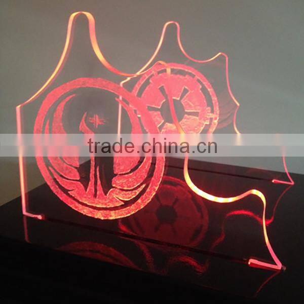 OEM LED Etched character Stand, Light and Dark Side Double Light Saber Etching Display, Battery Operated Stand