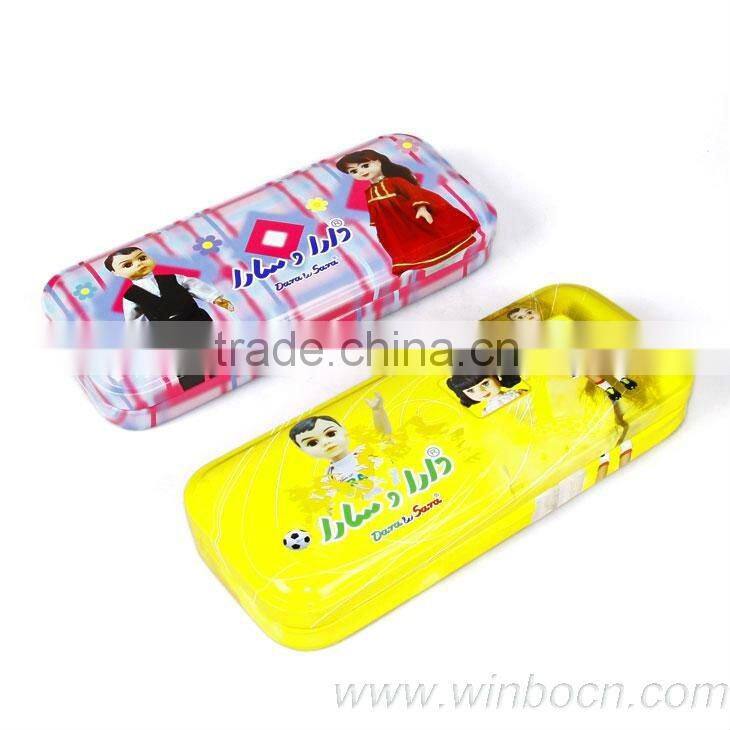 Two-layer cartoon kids students tin pencil case box