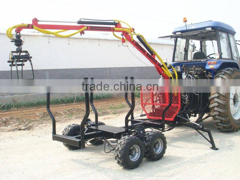 Farm tractor hydraulic driven log crane with control valve