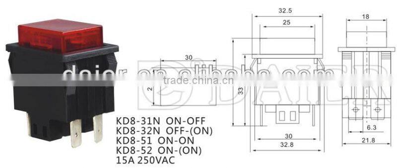 KD8-31N ON-OFF 15A 250VAC push switch