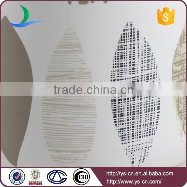 White decaled ceramic canisters set with wooden lid 3pcs