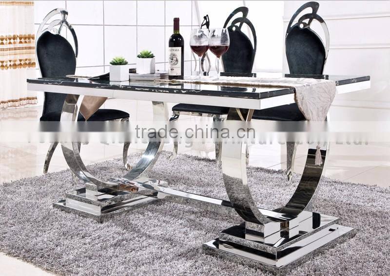 fashionable silver frame dining table with marble top