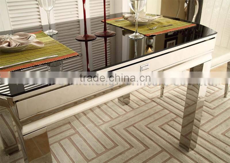 Glass Top Stainless Steel Legs Extendable Dining Table