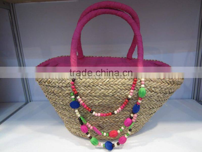 popular beach seagrass handmade lady hand bag with decoration