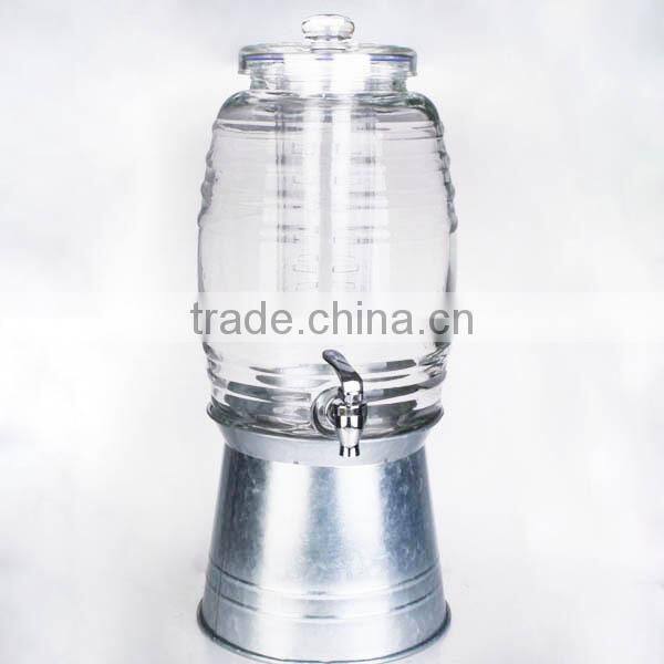 double glass dispenser with metal stand or iron bucket