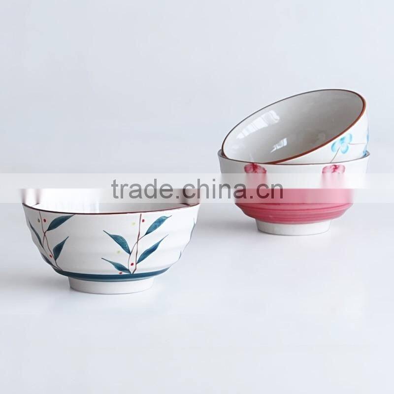 Japanese style ceramic noodle bowl with hand painting