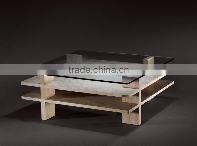 Modern Iran Imported Travertine With Glass Surface Coffee Table