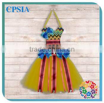 Grey Chevron Striped Rhinestone ribbon bow holder Pink Tulle Pettiskirt Beautiful Party Tutus dresses Decoration for Boutique