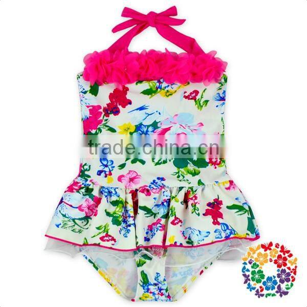 2017 wholesale summer floral baby girls one piece off shoulder swimsuit
