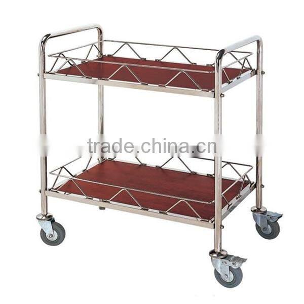 high quality hotel restaurant tea house wrought iron Stainless Steel double-deck drinks serving trolley liquor trolley