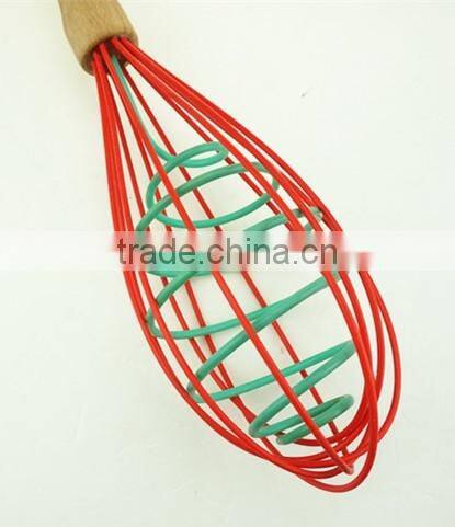 13007Silicone Double Helix Rapid Whisk with wooden handle