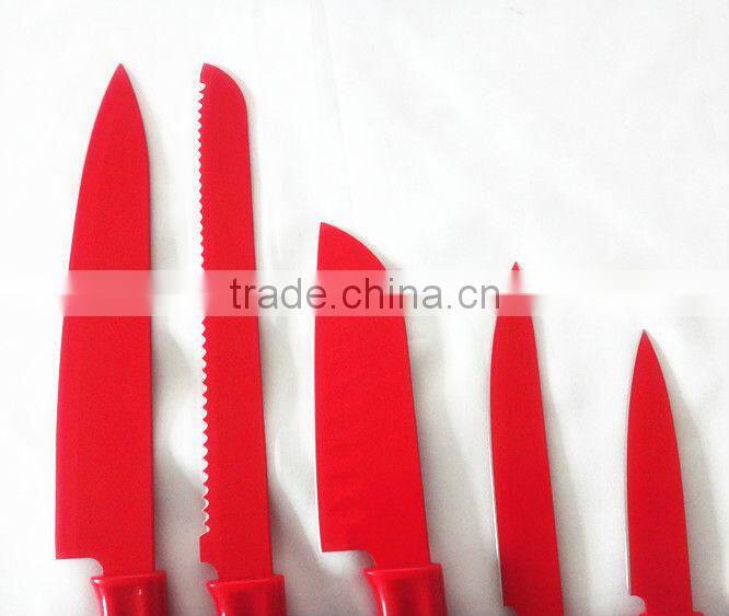 5pcs colorful non-stick kitchen knife set with pp handle