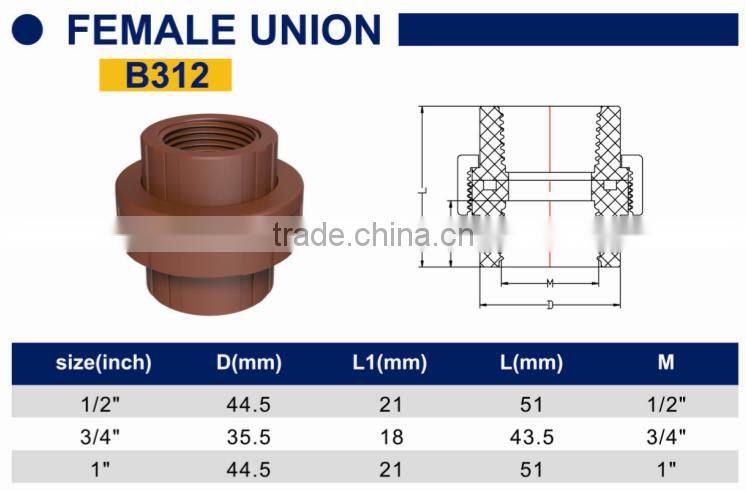 TY High quality PP threaded pipes&fittings FEMALE UNION eco-friendly Cheap Price Full Size factory price list discount