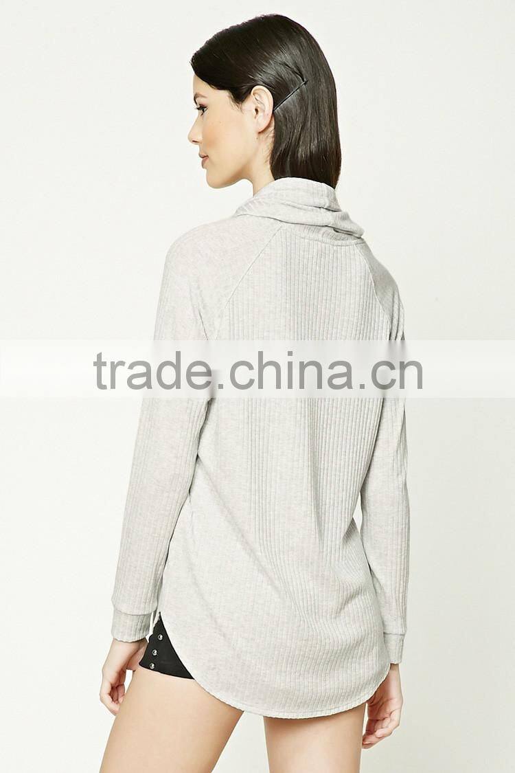 Bulk Wholesale Clothing 100% Cotton Lady Sweater Cowl-Neck Long Raglan Sleeves Ribbed Pullover French Terry Sweatshirt