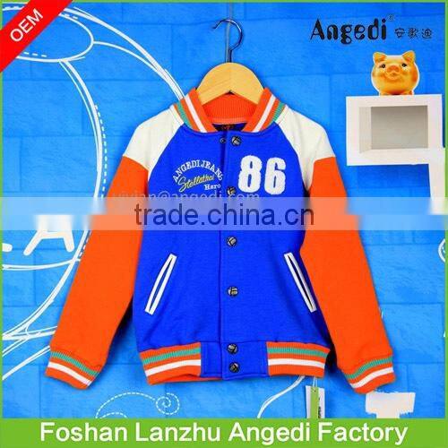 children's winter apparel Boy's fashion stylish baseball overcoat jacket v-neck casual sweatshirt with patch applique work