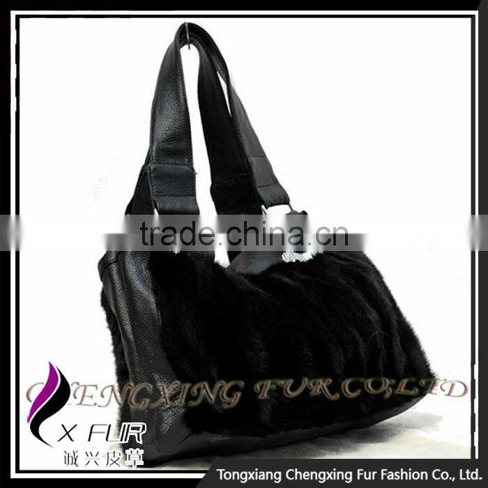 CX-H-03 China Wholesale Trendy Real Mink Fur Ladies Leather Bags Handbags