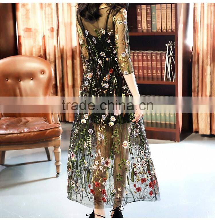 Maxnegio maxi dress woman long sleeve embroidery guinea brocade women casual dress