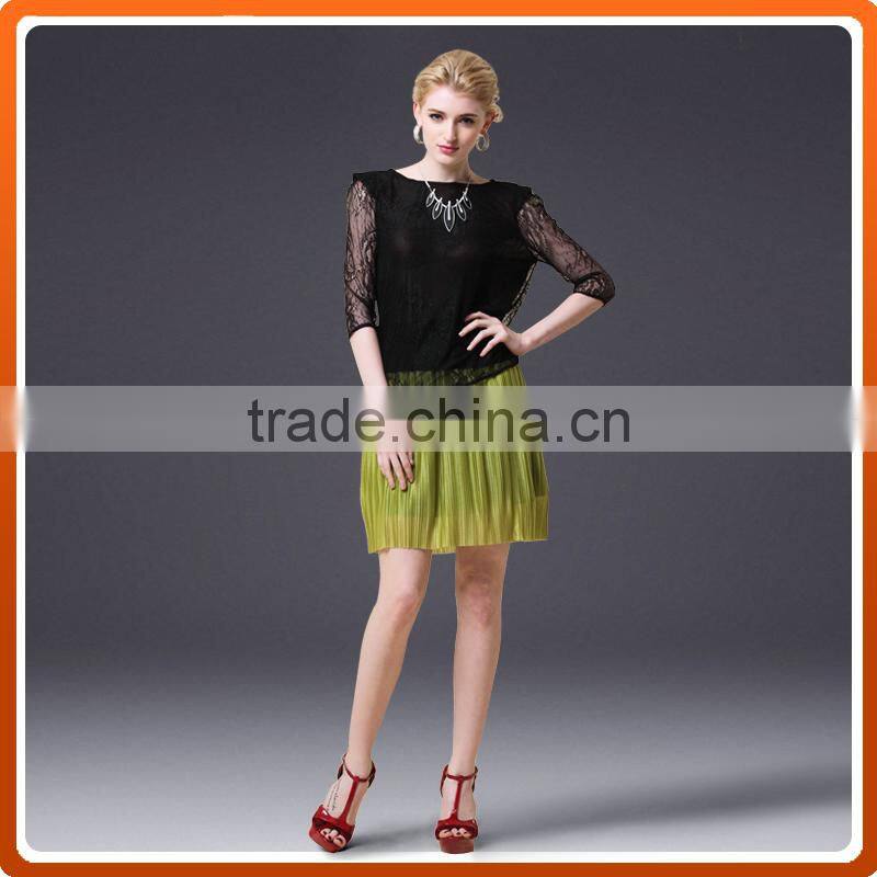 Hot selling chiffon fabric black T-shirt fashion lace blouse on sale