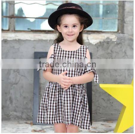 2017 kids summer clothes off shoulder plaid baby dress wholesale western style girl child dress