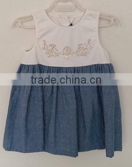 cute girls blue and white embroidered dress for summer