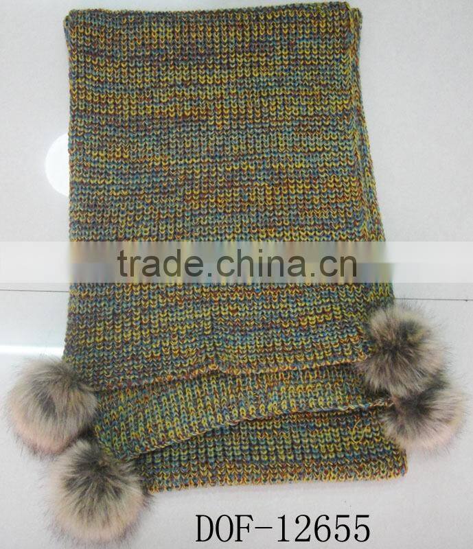 Fashion spring stylish scarf 100%acrylic with faux fur ball