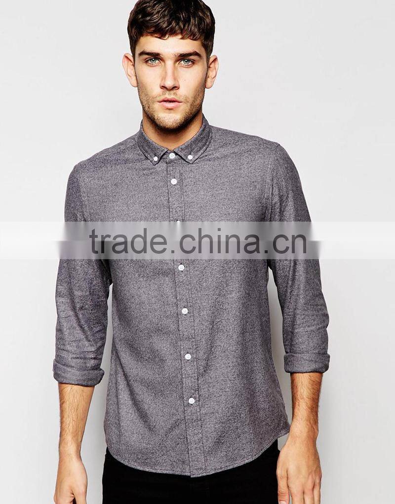 soften wash Shirt in Grey Marl with Long Sleeves