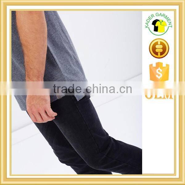 Tri blend side splits long line t shirt,raglan sleeve fitted tall tee for men