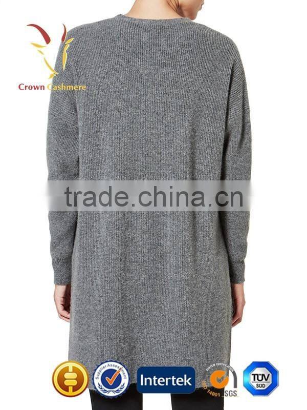 Korean Fashion Women Grey Deep V Neck Cashmere Cardigan