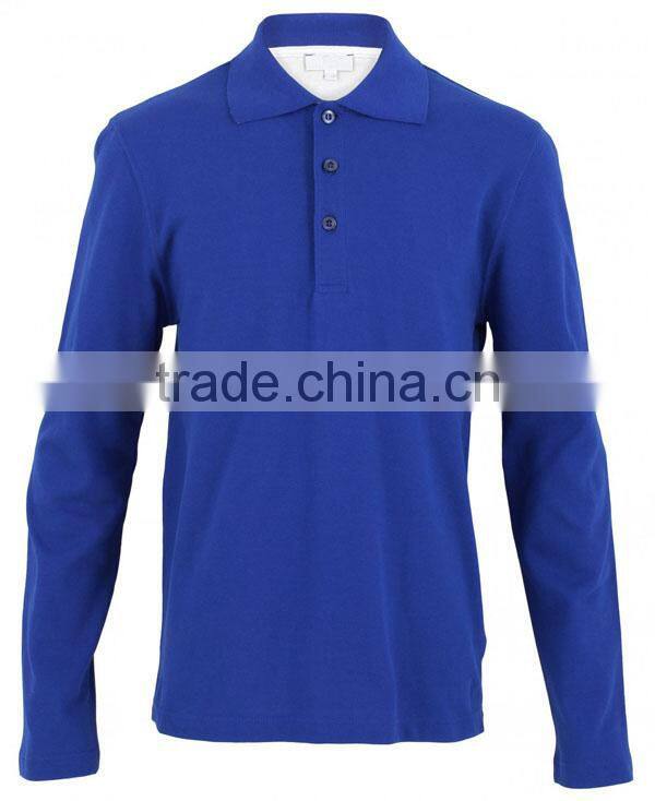 100% cotton mens long sleeve polo shirt with pocket