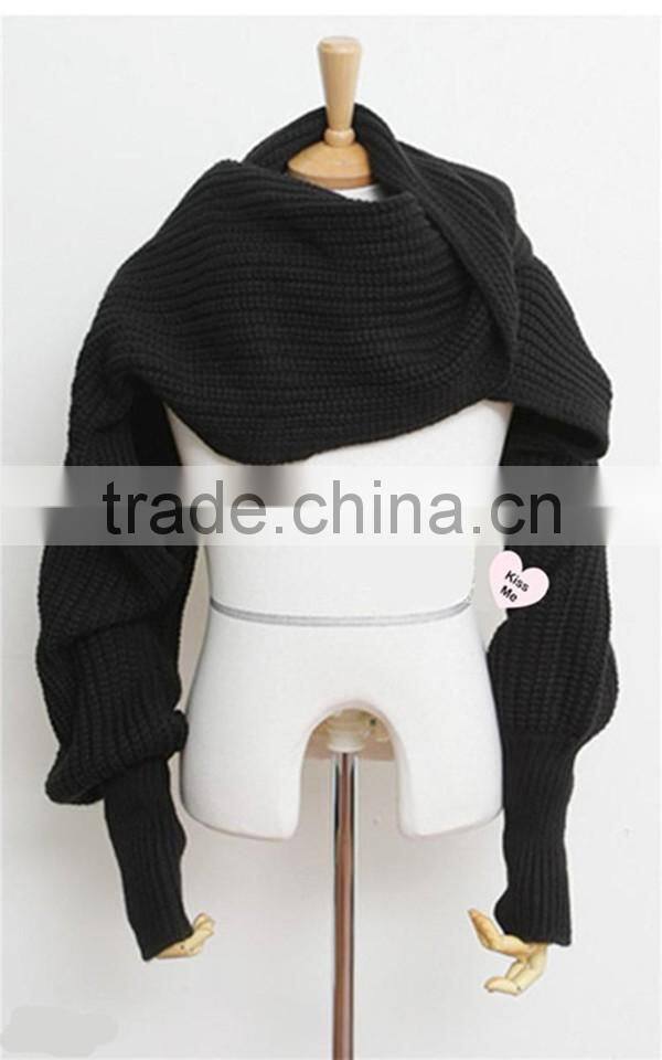 Free size hot sale korean style latest woolen scarf with sleeve novelty winter hijab scarf,muffler