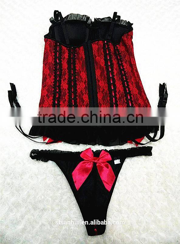 Extreme shiny sexy hot image lady fancy black lace trim red lingerie/night wear