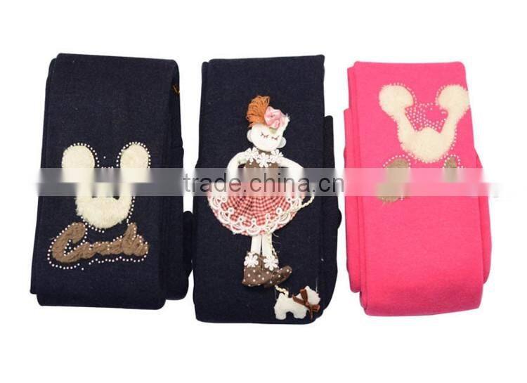 Plain dyed soft fleece inside embroidered kids pantyhose