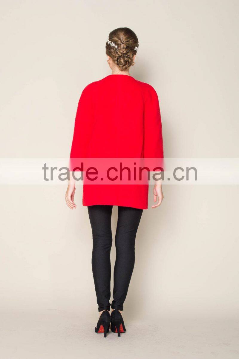 round collar and ninth sleeve designed red winter coats, fashion winter coats for girls