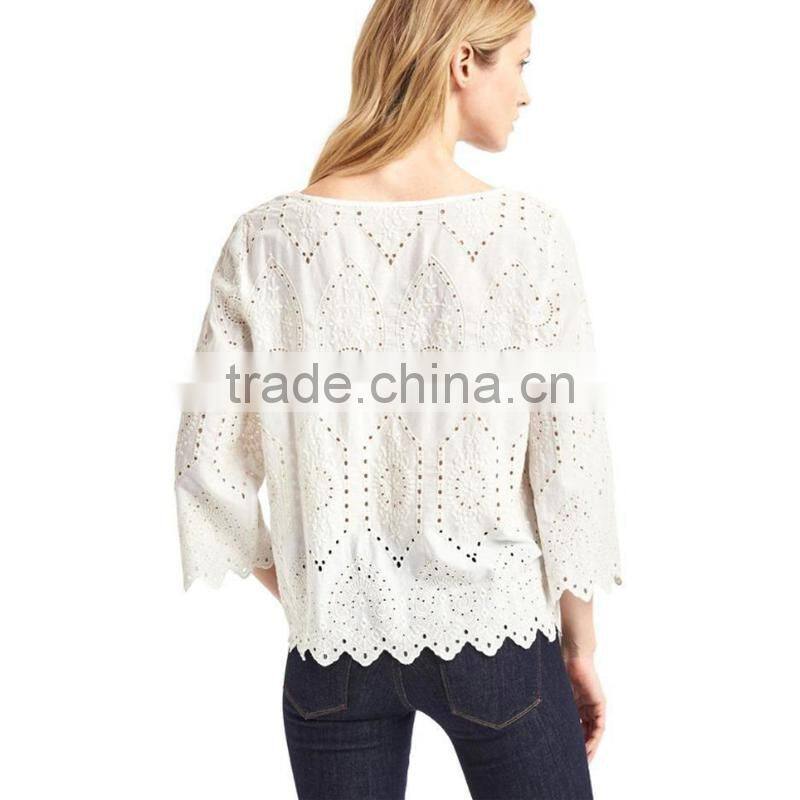 Latest style sexy hollow out lady chiffon blouse woman lace blouse wholesale tops