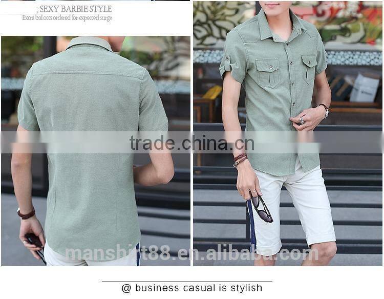 designer short sleeve thick cotton slim fit casual shirt