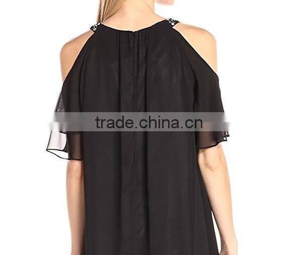 Top quality fashionable beaded cold shoulder dress for bridesmaid dress