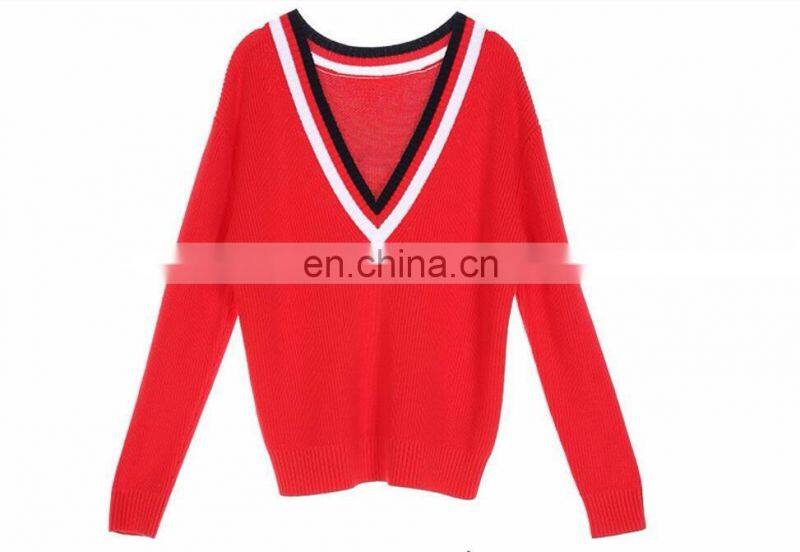 Color block details Women casual V neck Oversize sweaters