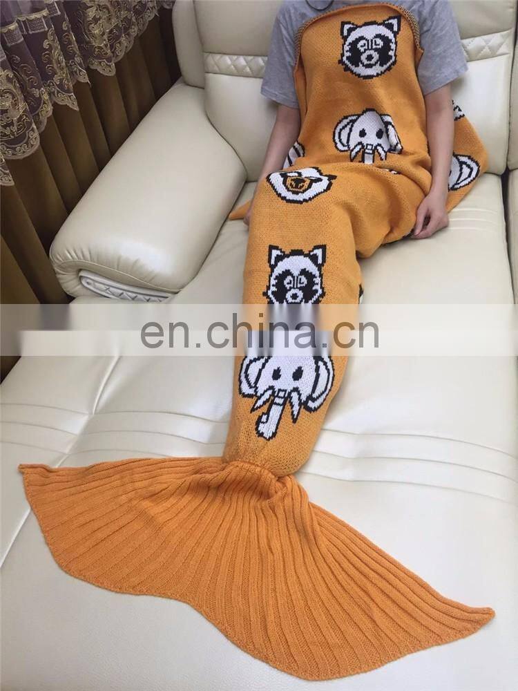 Funny Pattern Mermaid Tail Blanket Crocheted Knitting Wool For Adult Kid Sofa Bed Sleeping Bag