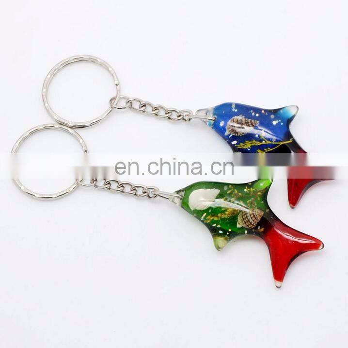 Multicolor three-dimensional amber resin shells water plants shark fish acrylic keychain