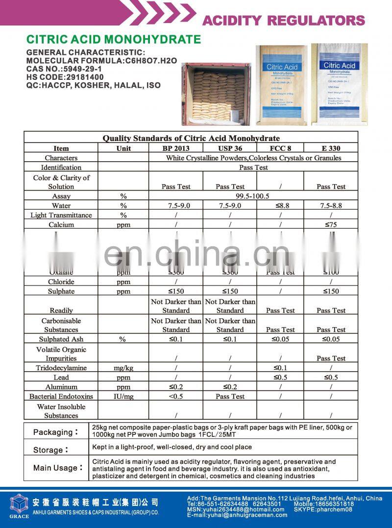 Citric Acid Monohydrate Food Grade Best Quality Low Price