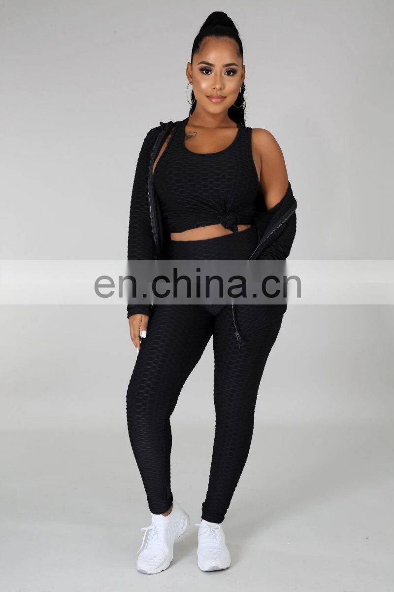 Customized LOGO Valentine's Day Clothes New Spring and Autumn Hooded Zipper Plus Size Sweater Sports Three-piece Yoga Set
