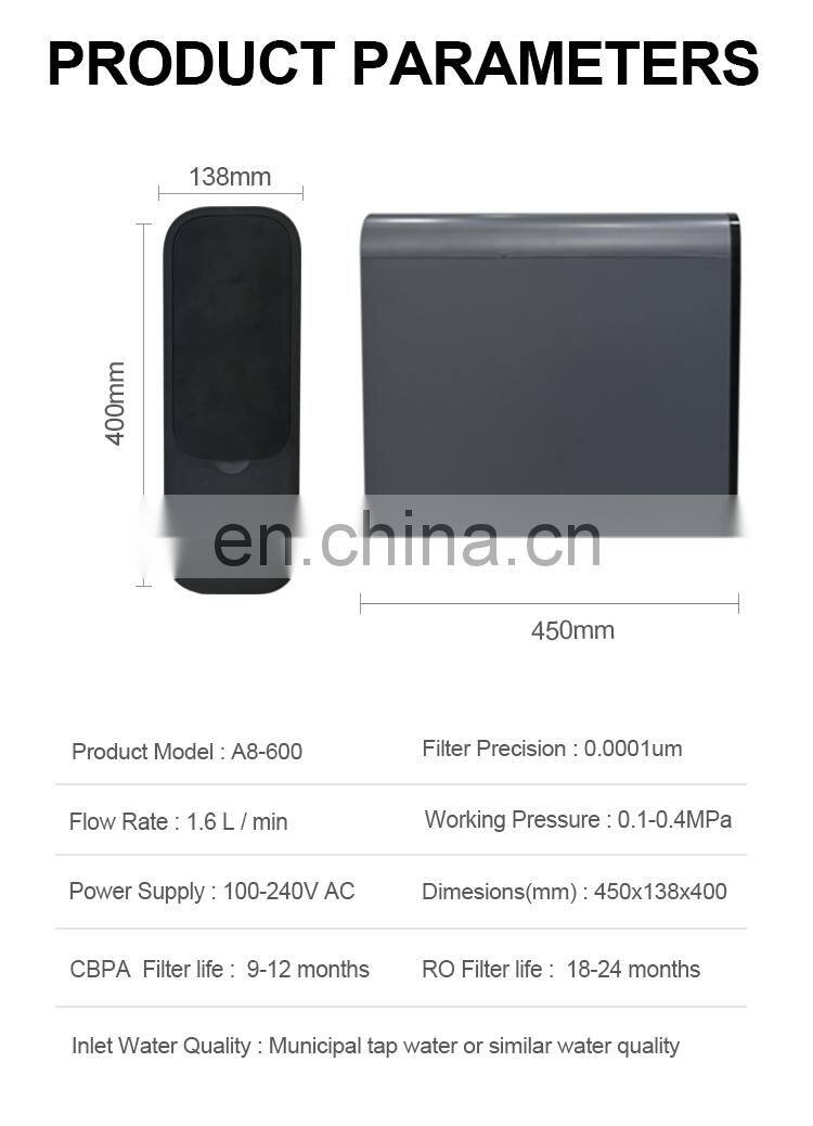 Quality Home Purification Under Sink reverse osmosis System water purifier Alkaline Water Filters black 600G life reminder