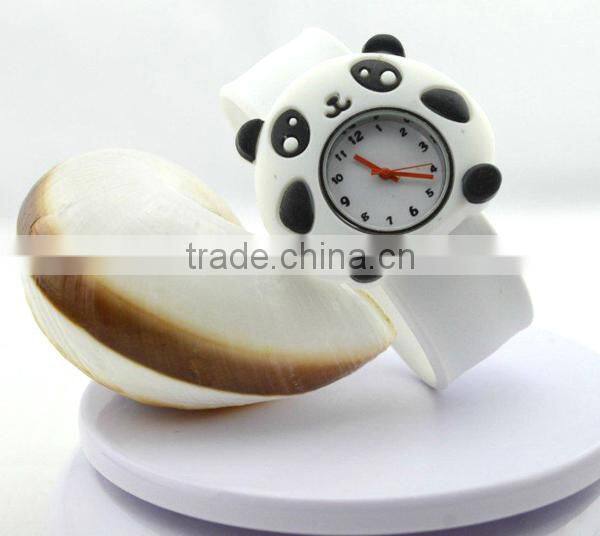 Cute panda slap watch with glass face quartz movt silicone strap for child