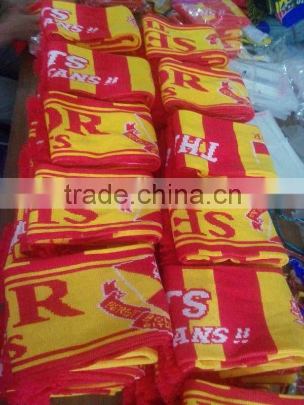 Promotional custom knitted fans gift wholesales scarf,jacquard knitting pattern scarf