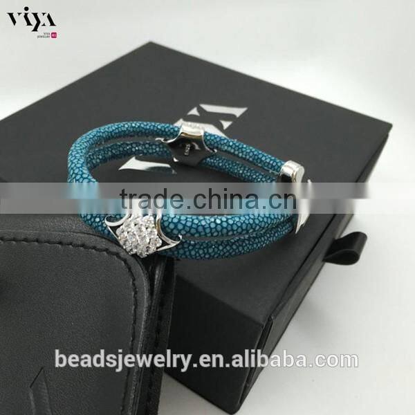 2016 Fashion Silver Plated Black Colors Genuine Leather Bracelet Custom Men Yellow Python Leather